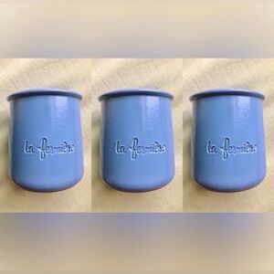 THREE GLAZED LA FERMIERE MULTI-PURPOSE PERIWINKLE BLUE POTS - PLANT POT CANDLES